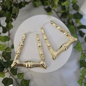 Gold Filled Large Statement Doorknocker Bamboo Hoop Earrings